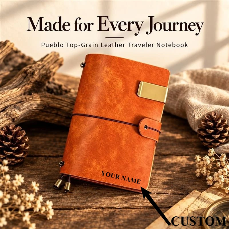 Pueblo Top Grain Leather Women Traveler Notebook Vintage Pocket Journal TN Diary Planner Refillable Custom Engraving Logo