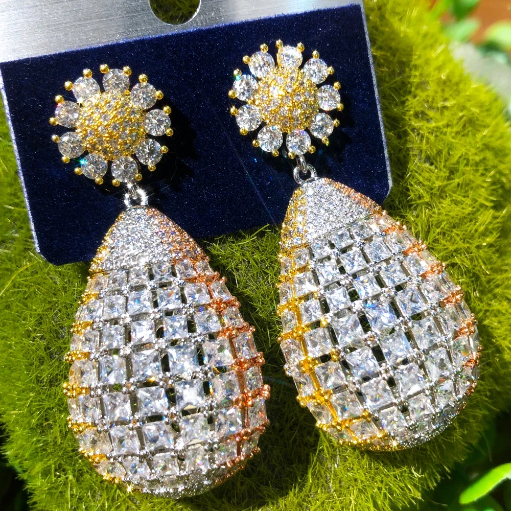 

Kellybola New Luxury Square Pendant Earrings For Women Bridal Dangling Earrings Party Wedding Rhinestone Fashion Jewelry Gifts
