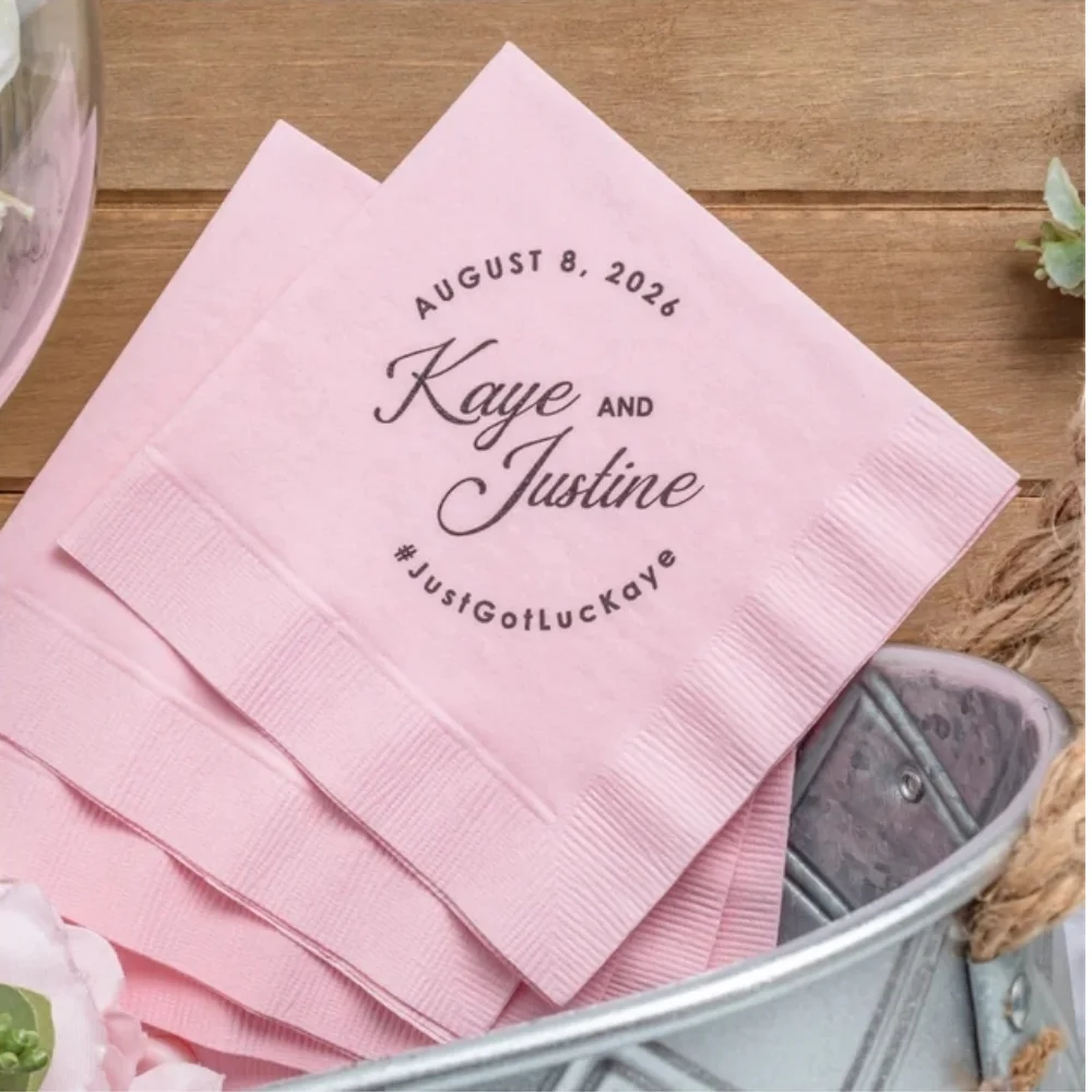 Personalized Wedding Beverage Napkins, Name Napkins, Rehearsal Dinner Napkins, Bridal Party, Engagement, 50 Pcs