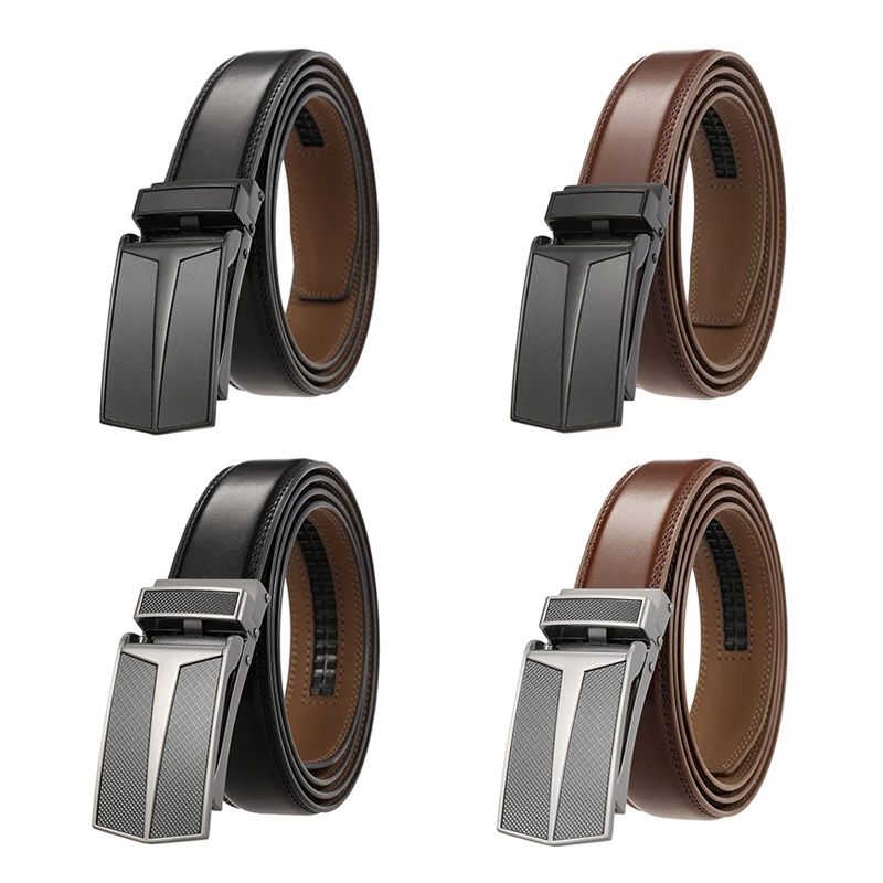 VATLTY 3.0cm Men\'s Genuine Leather Belt Silver Automatic Buckle Trouser Belt Soft Cowhide 130cm Brown Belt Girdles Male Gift