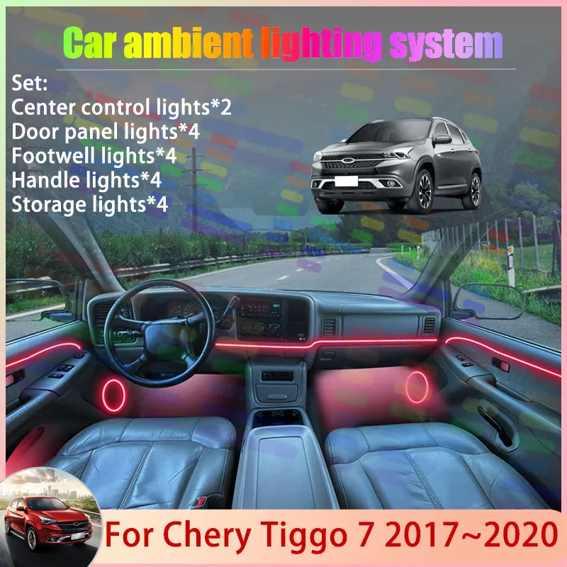 

Для Chery Tiggo 7 2017 ~ 2020 T15 Qoros Young DR F3 2/24 в 1, автомобильная атмосферная лампа, RGB абажур, ансамбль, стример, атмосферный набор