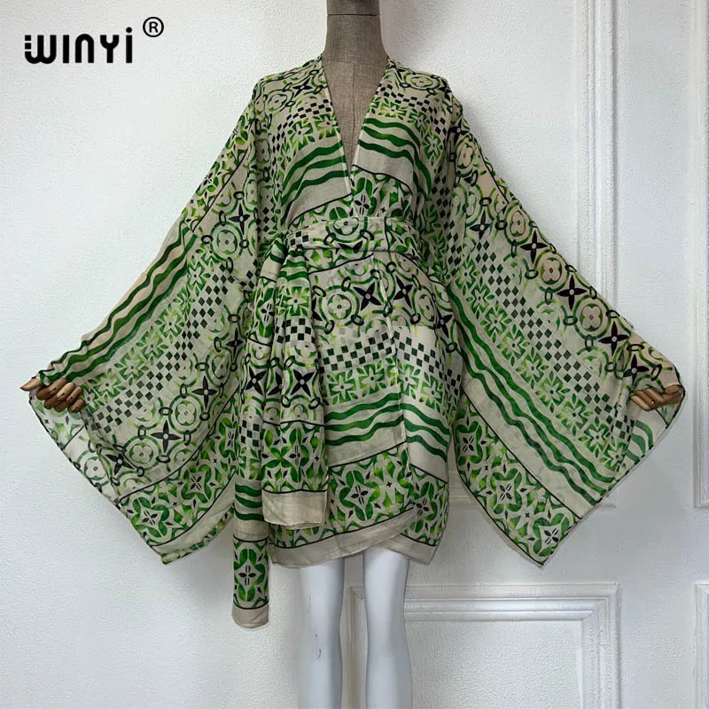 2024 kimono WINYI Europe z paskiem kardigan kaftan koktajl sexy Boho okrycie plażowe się afryka wakacyjna stroje plażowe dla kobiet