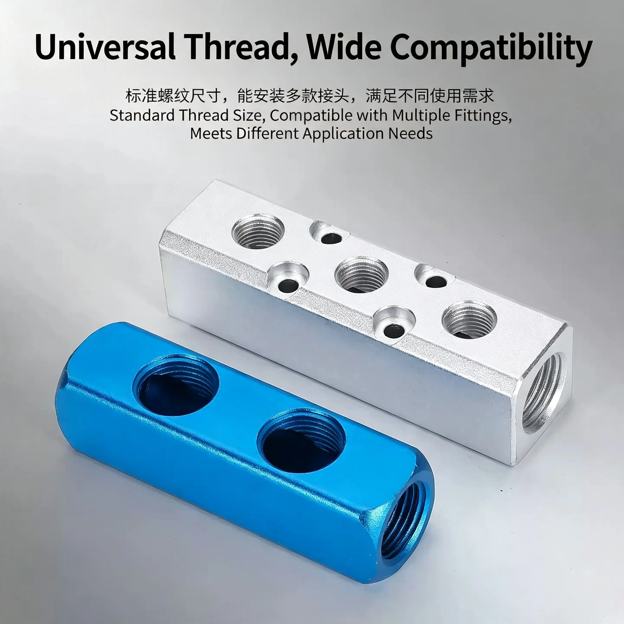 1/8 1/4 3/8 1/2 Gas Source Branch Aluminum Manifold AL/SY-02/04/-2F Versatile Pneumatic Manifold Splitter With Quick Connectors