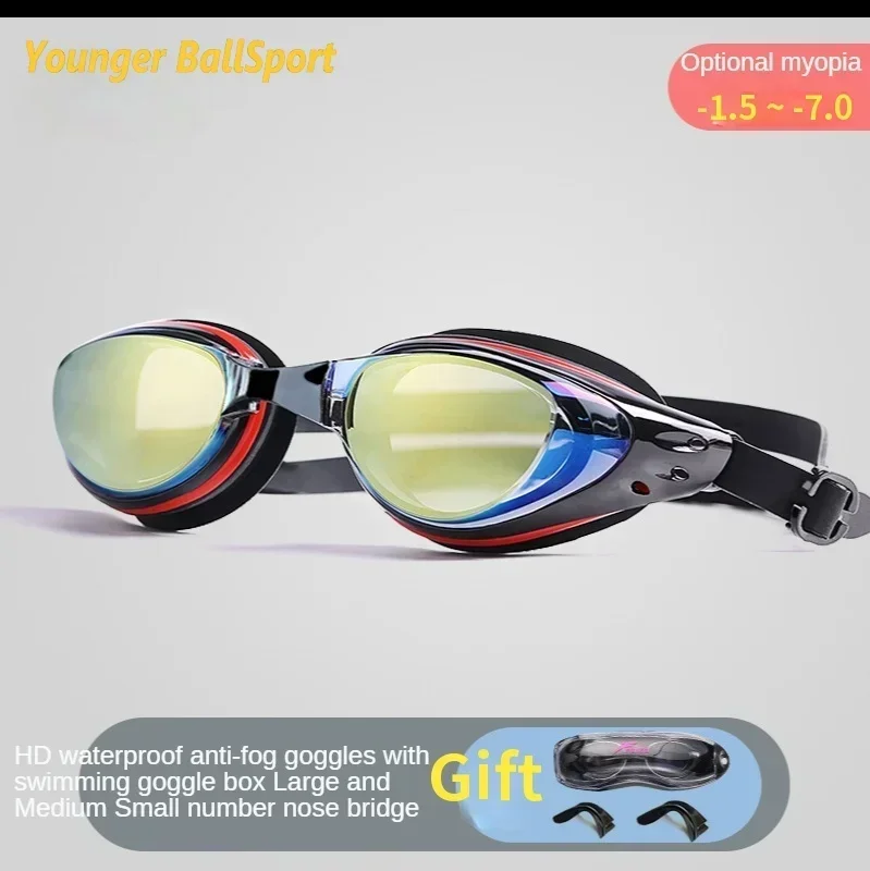 Myopia swimming goggles Professional Swimming Goggles Swimming Glasses with Earplugs Nose Clip Electroplate Waterproof Silicone