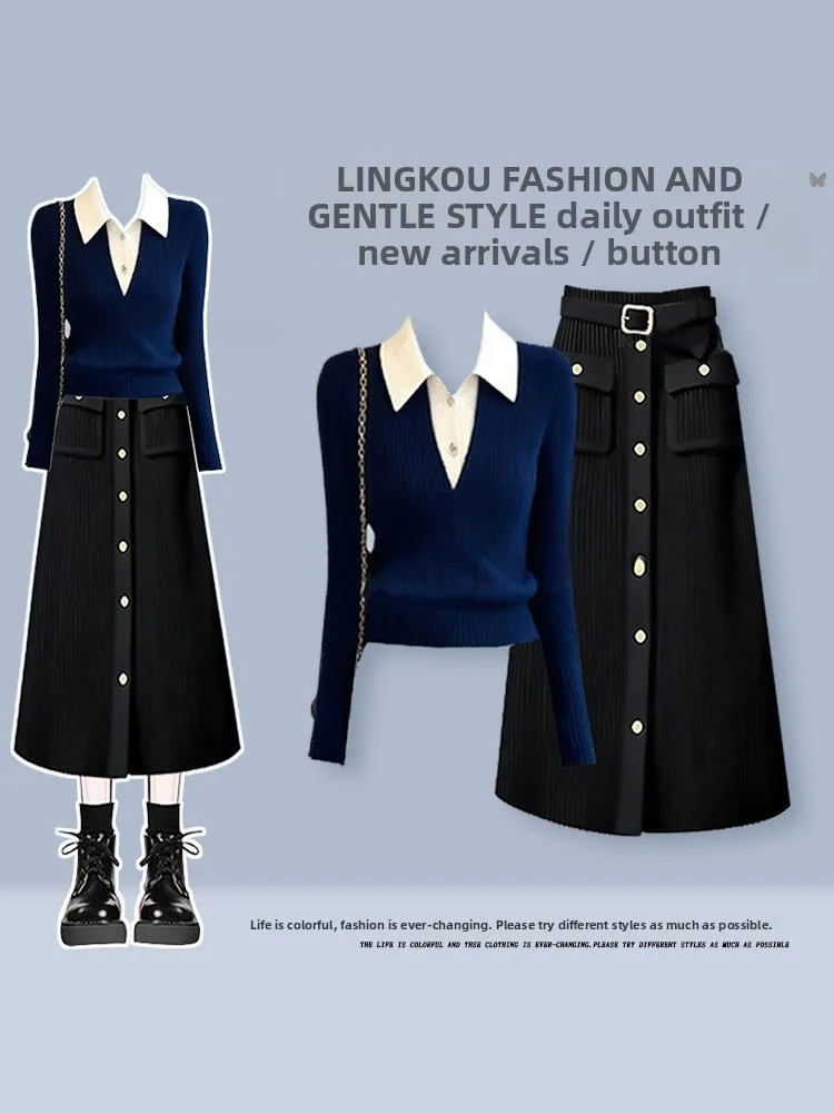 

Ele Knitted Sweater And Skirt Set for Women Sli Autumn Winter Outfit High Waist Slim Fit Faionable Two Piece Set