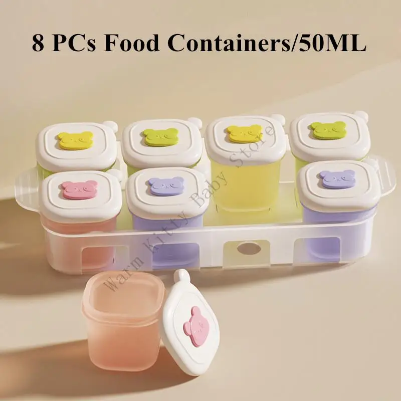 

New 50ML 8 PCs Baby Containers Reusable Purees Soup Freezer with Dust-proof Lid Kids Freezing with Storage Tray