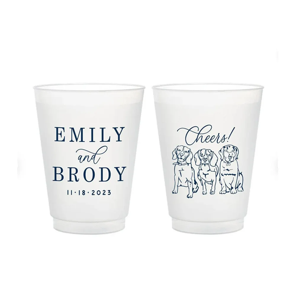 

12oz or 16oz Frosted Unbreakable Plastic Cup - Custom Pet Illustration - Cheers - Wedding Favors, Frosted Cups, Beer Cups,