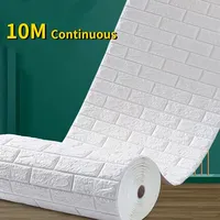 1/5/10m DIY 3D Wall Sticker Wallpaper Roll Self Adhesive White Blue Pink Grey Foam Brick Soft Kitchen Room Home Wall Decor Water
