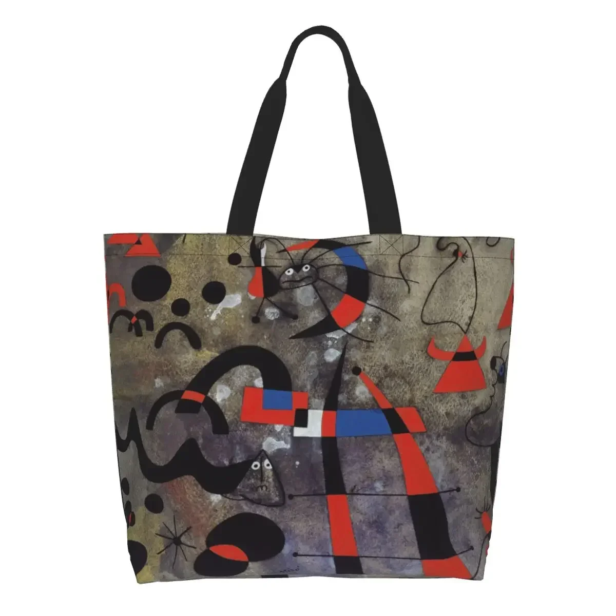 Recycling The Escape Ladder Shopping Bag Women Shoulder Canvas Tote  Portable Joan Miro Abstract Art Grocery Shopper s