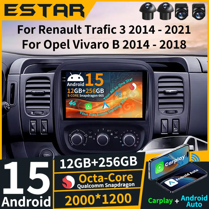 لاسلكي Carplay أندرويد 15 لرينو ترافيك 3 2014-2021 لأوبل فيفارو B 2014-2018 راديو السيارة 4G LTE وحدة رأس ستيريو BT SWC #1