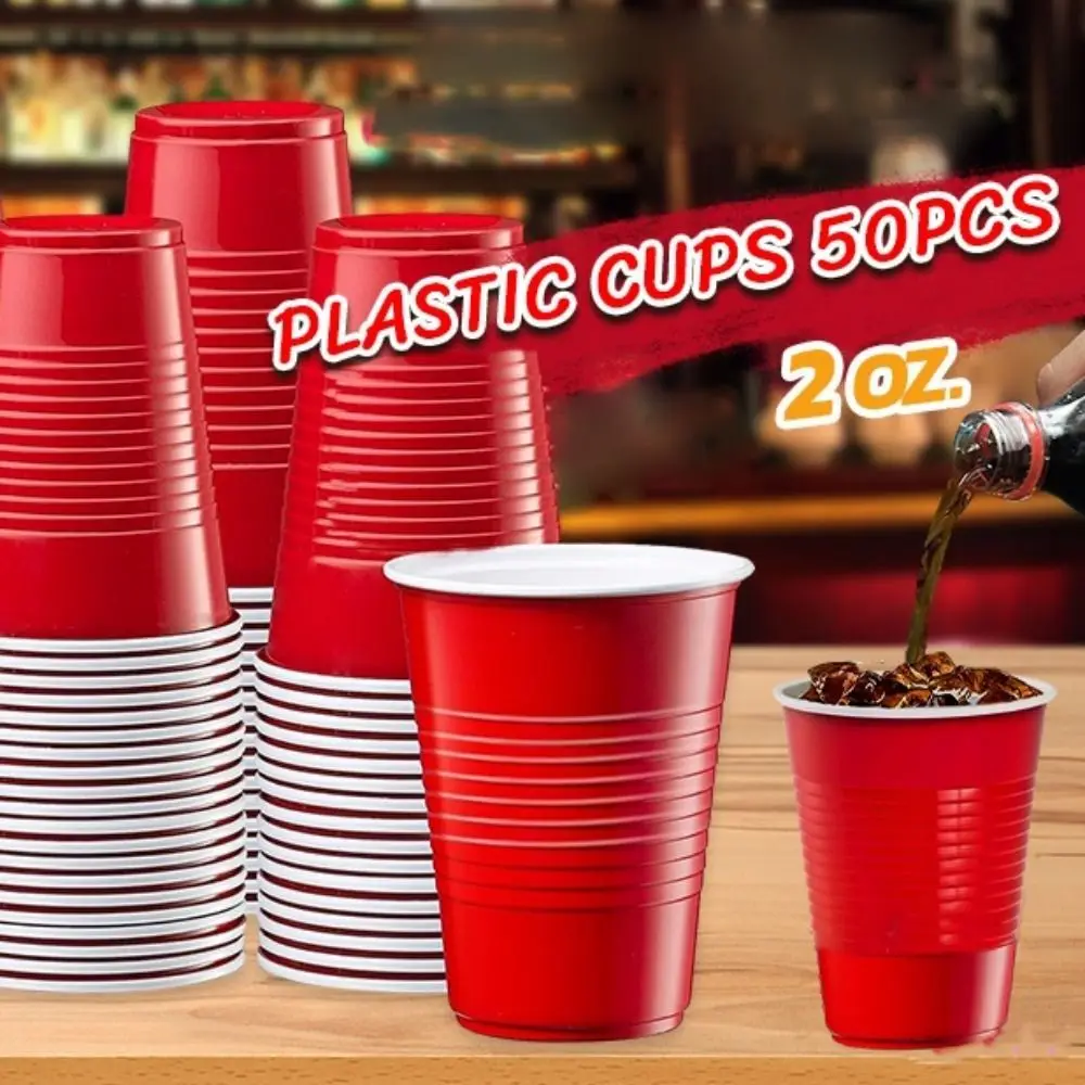 50PCS High Quality Red Disposable Cup Plastic 59ml/2oz Mini Wine Cup Disposable Tableware Home Dinning Bar