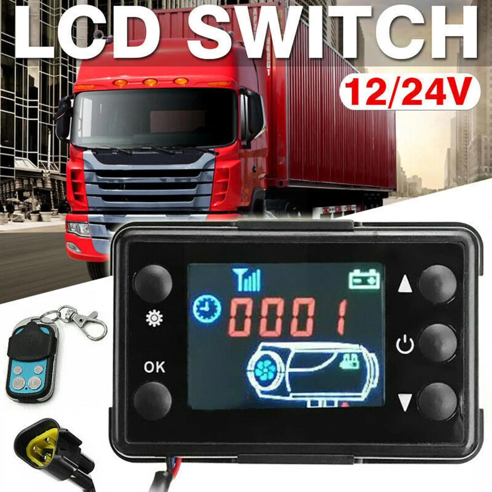 Uniwersalny przełącznik monitora LCD 12 V/24 V + akcesoria do zdalnego sterowania do samochodów gąsienicowych Diesel podgrzewacz powietrza kontroler