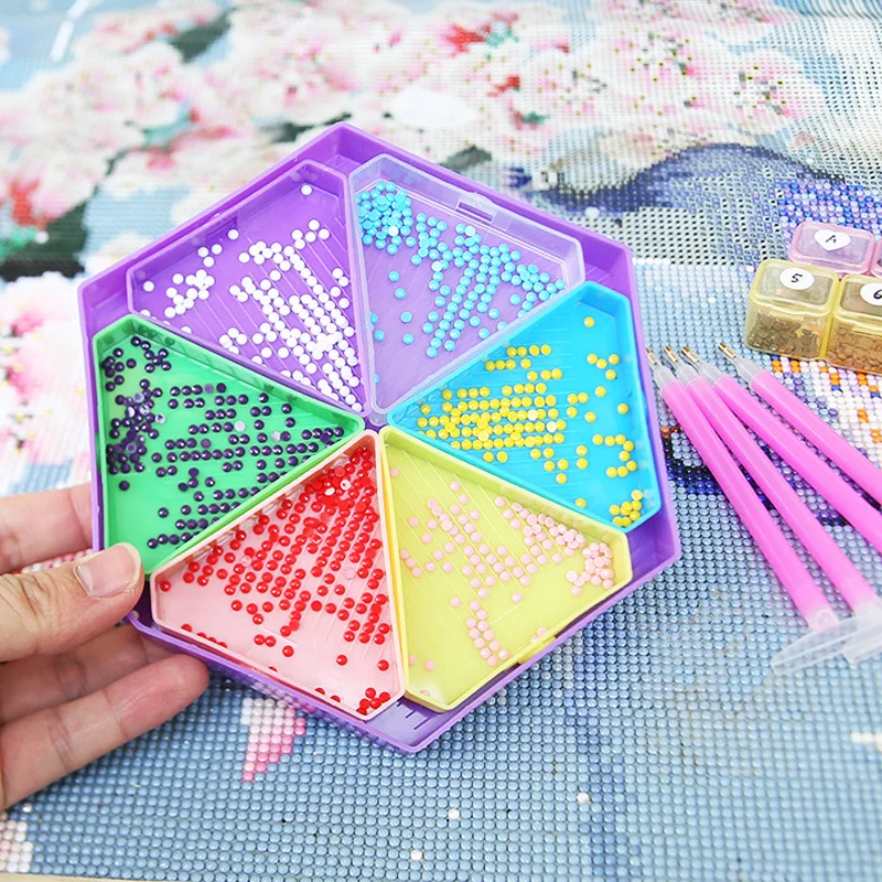 HOMFUN 6 Grid Palette Hexagon Diamond Painting Tray Kits Large Capacity Beading Plates Point Drill Embroidery Tool Accessory