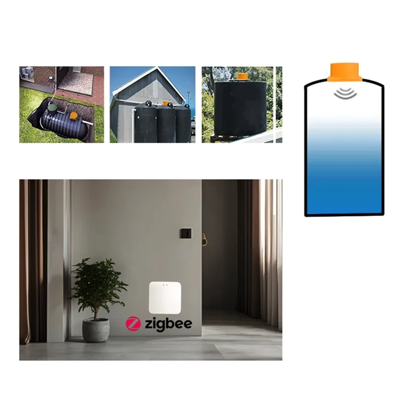 AA60-Tuya Smart Zigbee nivel de líquido ultrasónico agua Monitor de tanque en tiempo Real Sensor APP Monitor alarma de nivel de agua