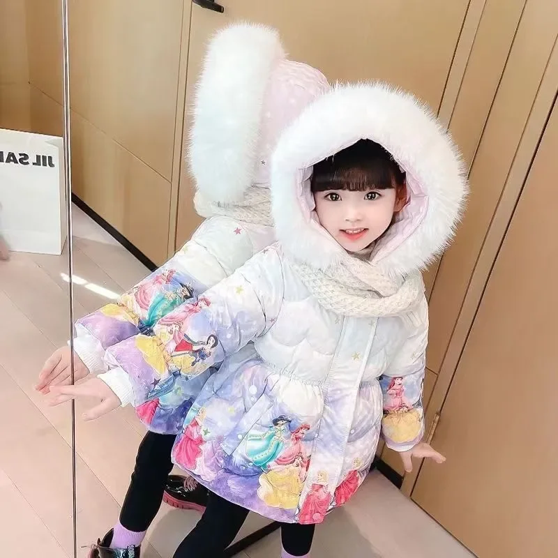 

2024 Winter Girls down Jacket Big Kids Snow White Princess Costume Coats Cotton Thickening Warm Wake Outwear Children Clothing