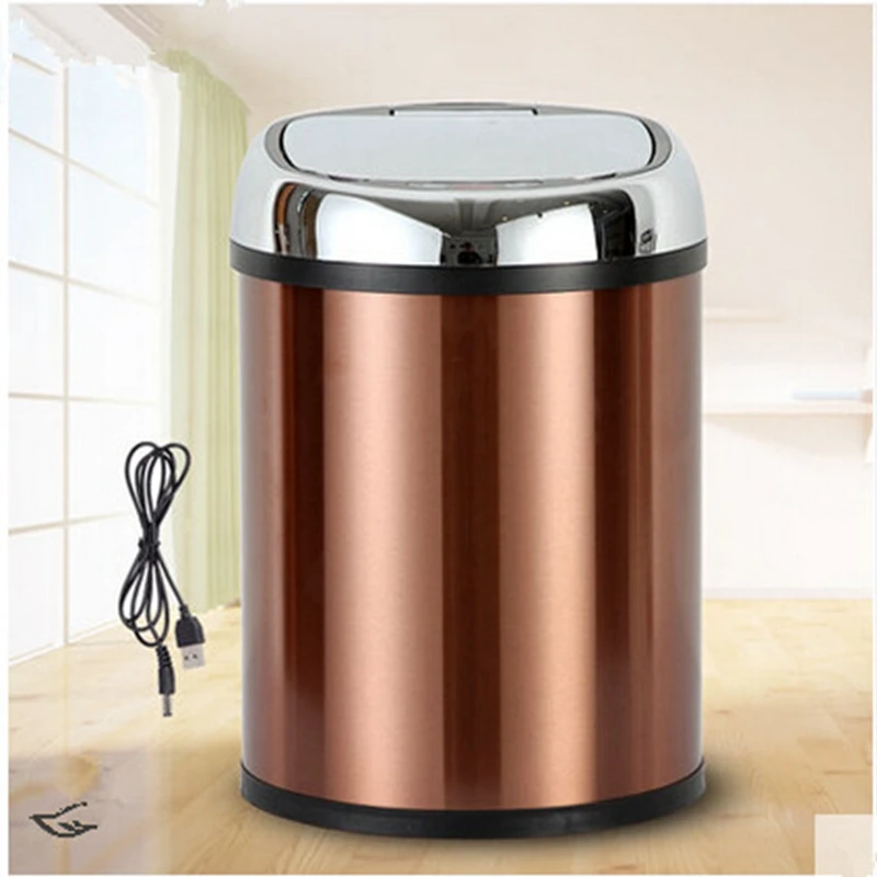 

Charging type creative intelligent induction garbage barrel European style household stainless steel automatic cylinder