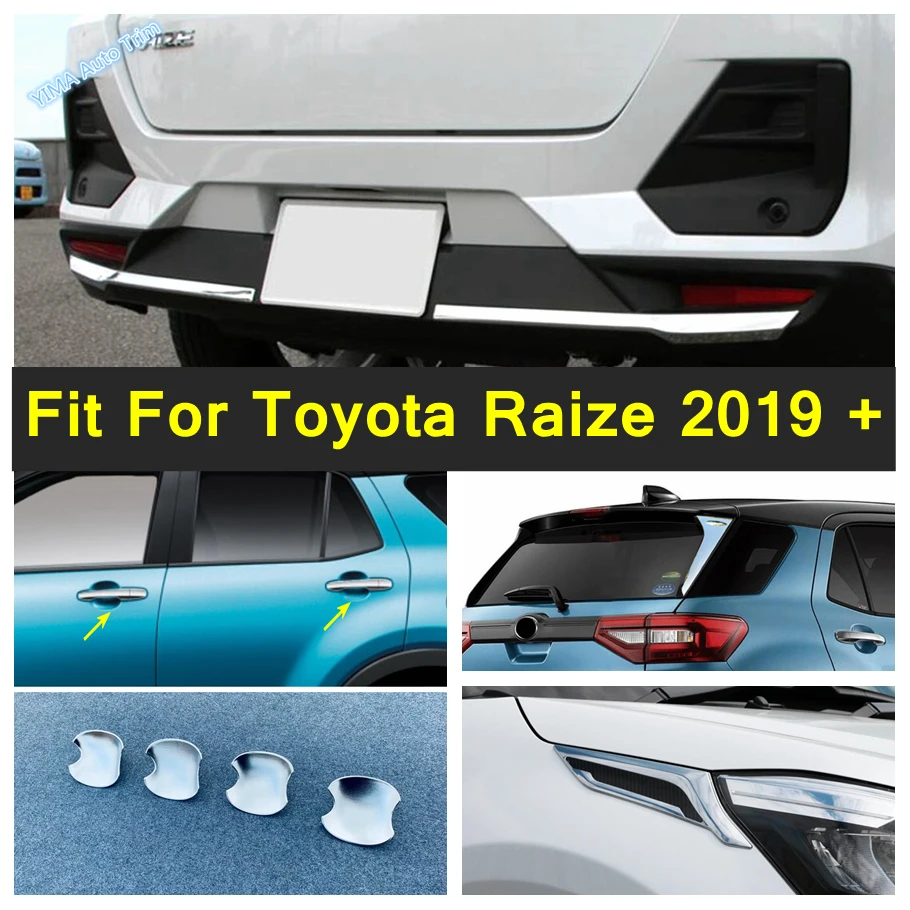 Rear Bumper Bottom Lip / Tail Windows Trim Stripe / Outer Door Handle Bowl Cover Chrome Accessories For Toyota Raize 2019 - 2021