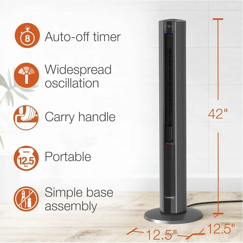 Oscillating All Season Tower Fan and Space Heater in One for Home with Adjustable Thermostat, 3 Heat Settings and Remote Control