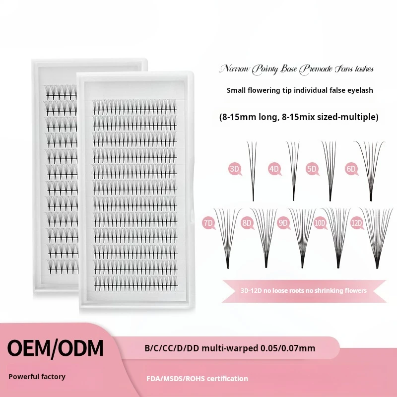 

New Design 6D Promade New Handmade Narrow Fans Narrow Premade Fans Long Stem Pointy Base Narrow Eyelash Extension Fans