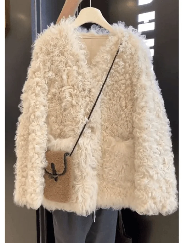 

Осень-зима, новая свободная шуба из овечьего меха, длинная теплая пушистая верхняя одежда, корейская женская хлопковая куртка Sle Meveen