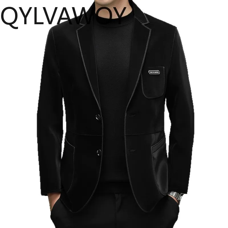 QYLVAWOY Genuine Leather Jacket Men Sheepskin Leather Coat Black Velvet Suits for Man Formal Blazer Masculino Mens Jacket C 가죽자켓