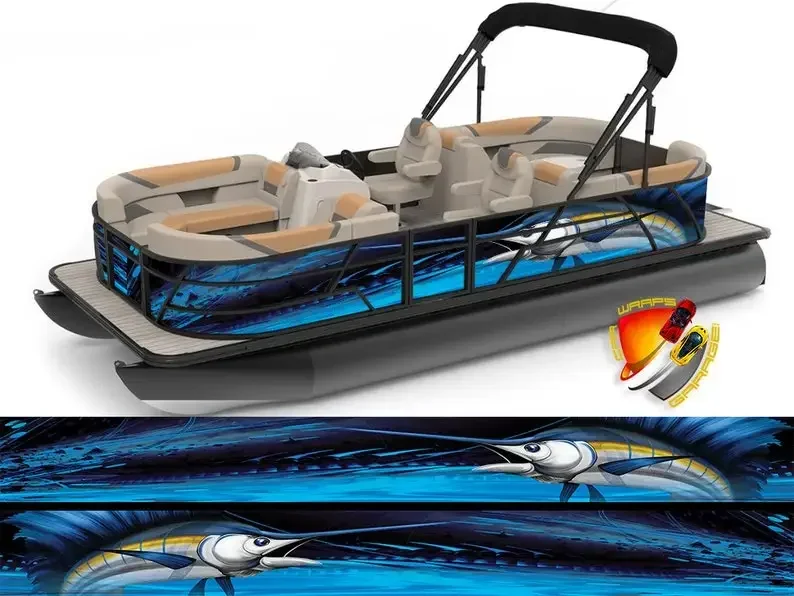 Blue Marlin Fish Vinyl Boat Wrap Decal Fishing Bass Pontoon Sportsman Tenders Console Bowriders Deck Boat Watercraft Decal