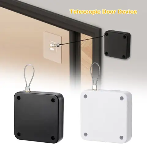 Black White Telescopic Door Device Punch Free Telescopic Door Closing Device Non Punching Bold Wire Pull Sliding Door Device