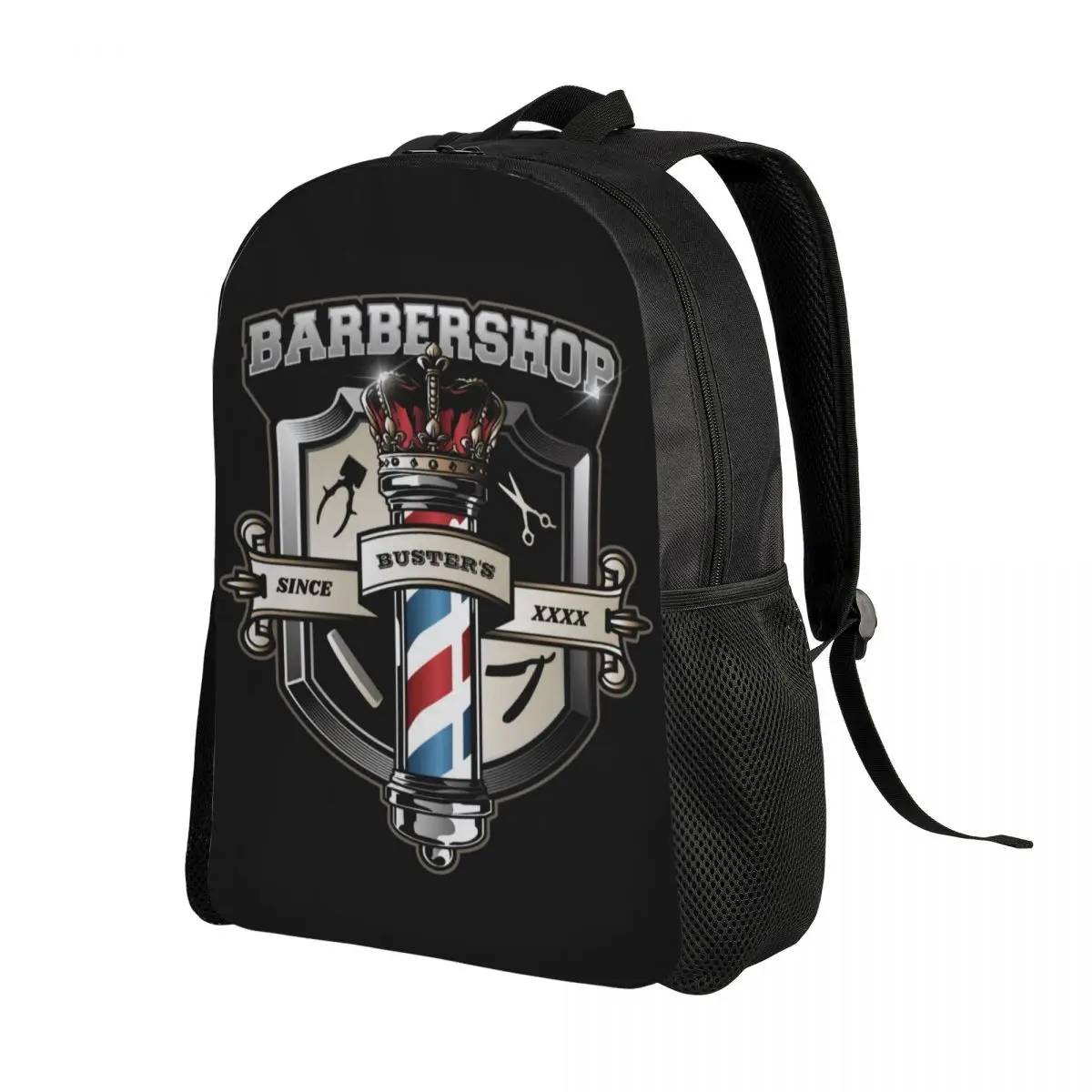 3D Print Barber Pole And Crown Backpacks Vintage Barbershop School College Travel Bags Men Women Bookbag Fits 15 Inch Laptop