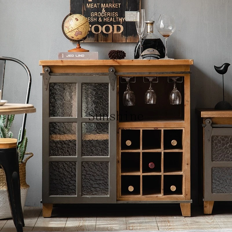 

American solid wood wine cabinet retro industrial style wall locker