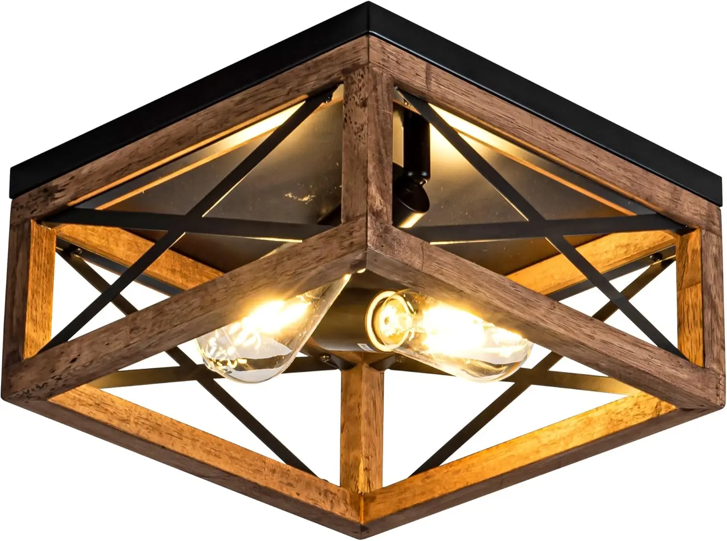 

2-Light Rustic Farmhouse Ceiling Light with Wood & Metal, Flush Mount for Hallway Kitchen, E26 Base (Bulb Not Included)