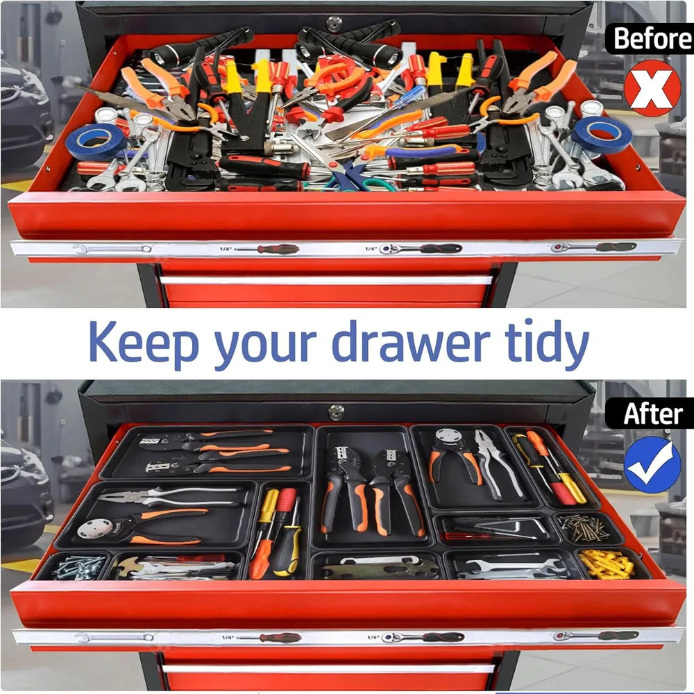 61/45/34/24/9PCS 5 Size Interlocking Shallow Tool Organizer Desk Drawer Organizers Tray Dividers Toolbox Storage Bins Container