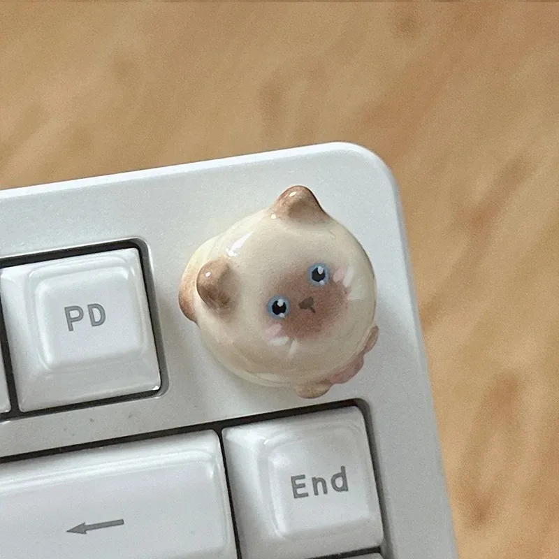 Imagem -02 - Mifuny-gato Siamês Knob Keycaps Handmade Artesanal Keycaps para Hi8 Acessório Teclado Mecânico Custom Resina Kawaii Bonito