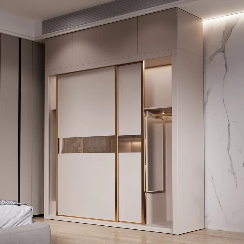 Simple light extravagant push door wardrobe household economical bedroom light extravagant assembly apartment wardrobe