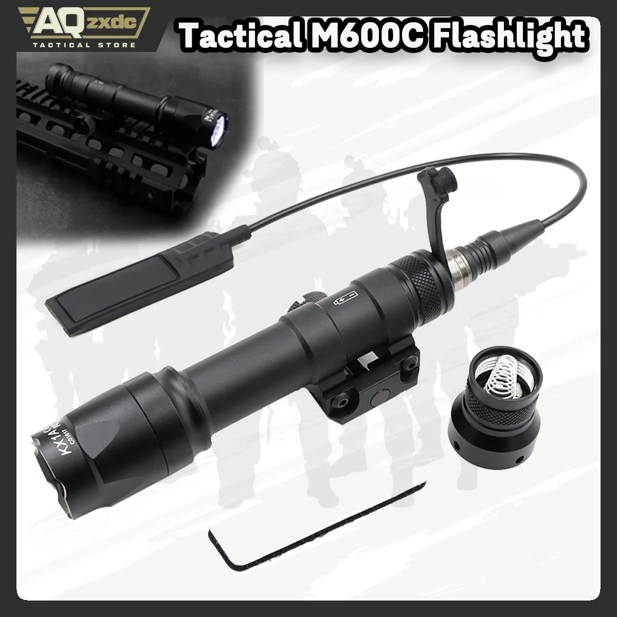 

AQzxdc TacticalM600C Light LED Whitelight with Strobe Weapon Rifle Light, with Remote Pressure Switch Tactical Light 400 Lumens