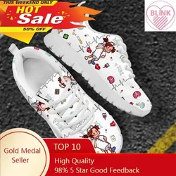 Zapatos de enfermera con cordones para Mujer, Zapatillas planas de malla informales con patrón de latido del corazón médico, jeringa