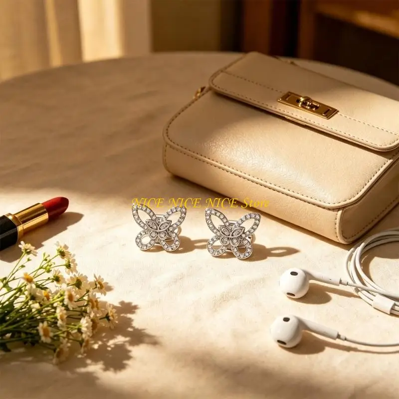 Ear Clip-Styles Butterfly Charm for Headphone Decoration, Pair with Electroplated Finish and Dimensional Stone-Like Detail