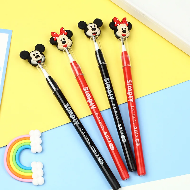 Disney Anime Mickey Mouse Pencil Kawaii Minnie Doll Decoration Pencil Student Stationery Children Birthday Gifts