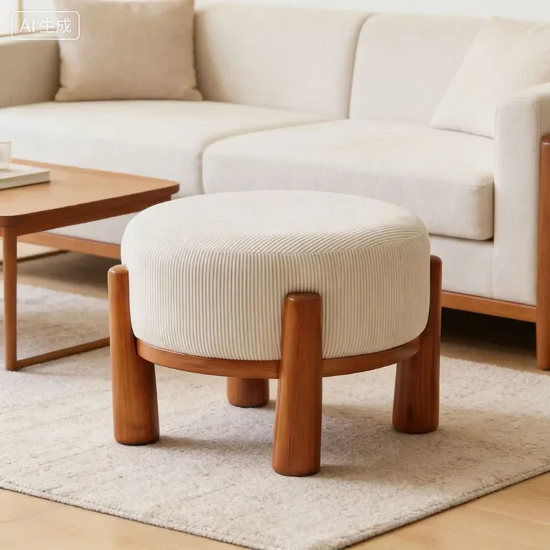Solid Wood Small Stool Soft Upholstered Bench for Living Room Coffee Table Side Seat Simple Low Chair Sofa Footrest Household