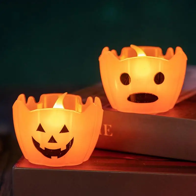 Flameless Battery Operated Holiday Pumpkin Candles, Small LED Tea Light, Decoração do partido