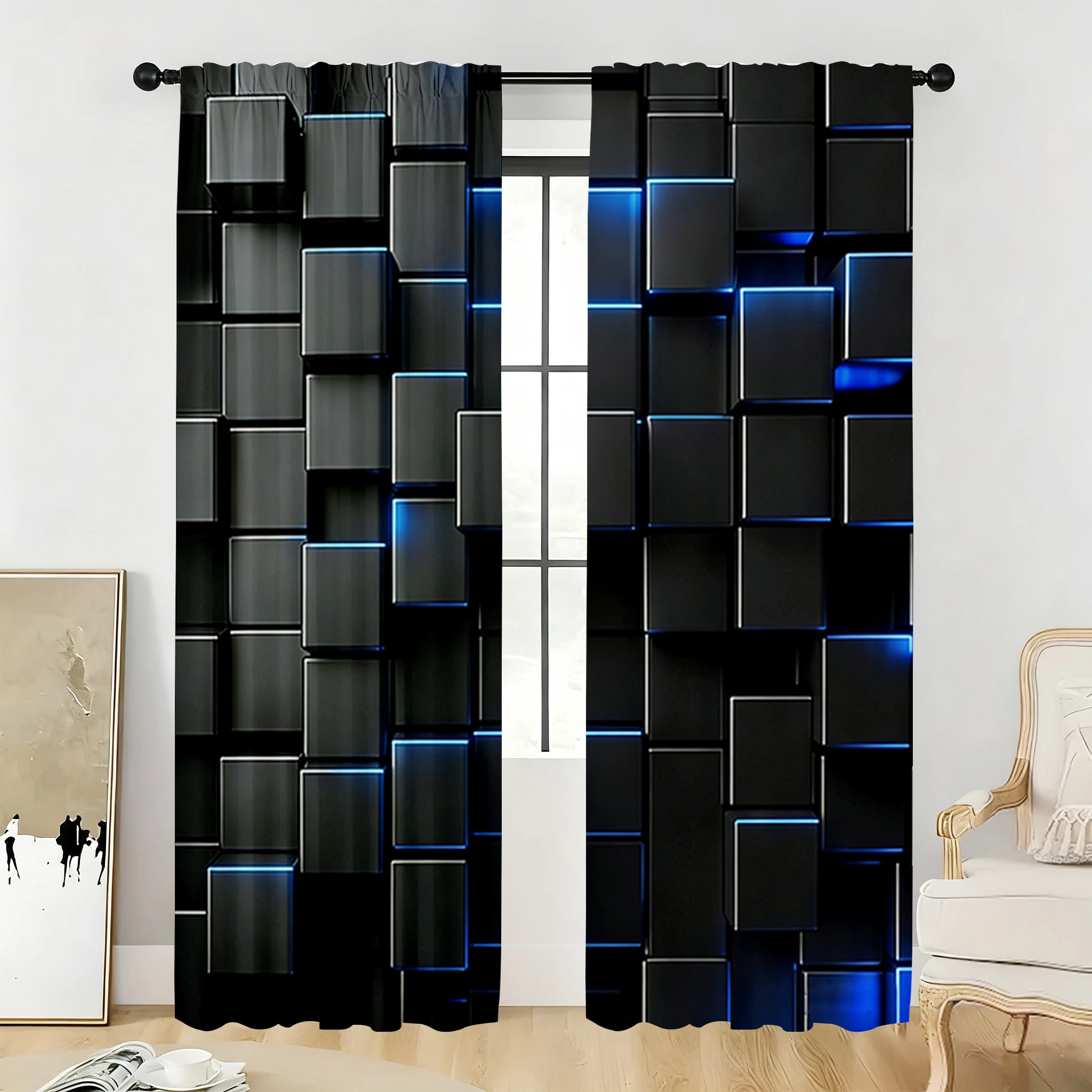 Tech Office Youtube - 2PC Zwart Blauw Neon Cube Sheer