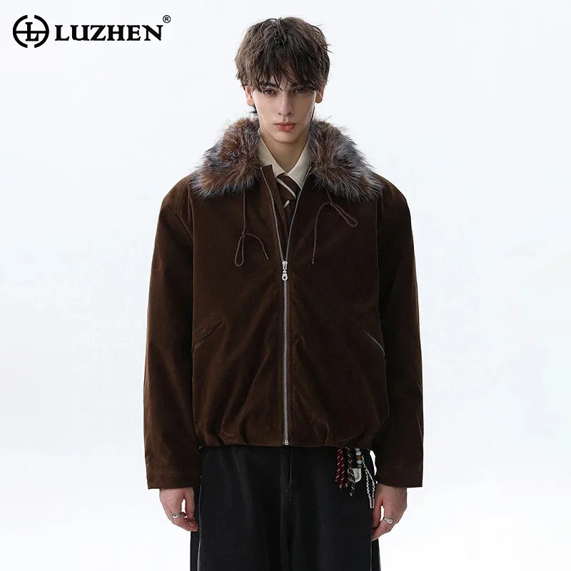 

LUZHEN 2025 New Fashion Handsome Imitation Mink Hair Neck Solid Color Padded Coat Men's High Quality Trendy Casual Jacket JY5031