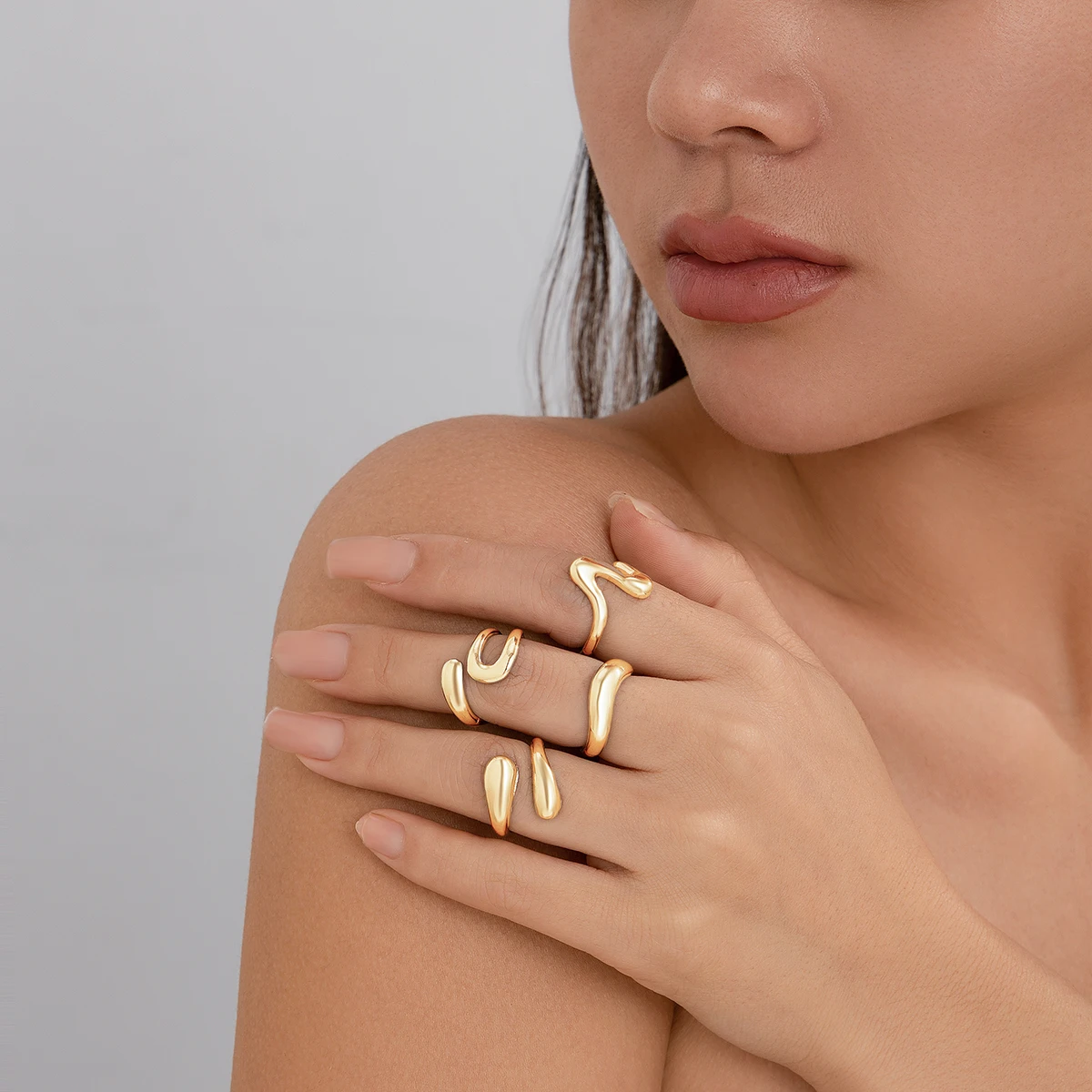 Ingemark 4Pcs Creative Water Drop Rings Set for Women 2024 Trendy Goth Geometric Adjustable Open Finger Rings Couple Y2K Jewelry