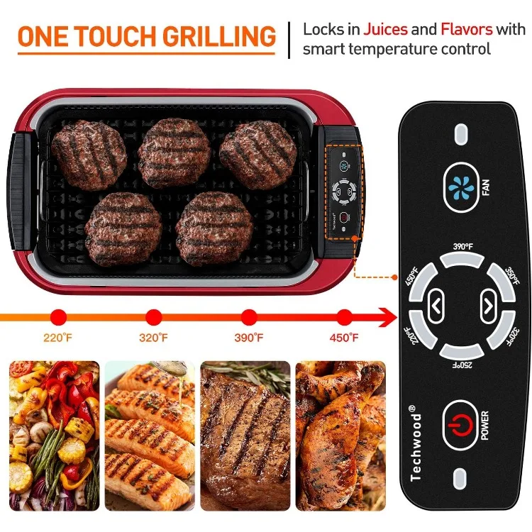 Indoor Smokeless Grill, 1500W Electric BBQ Grill and Non-Stick Grill Plates with Temperature Control, Removable Drip Tray,