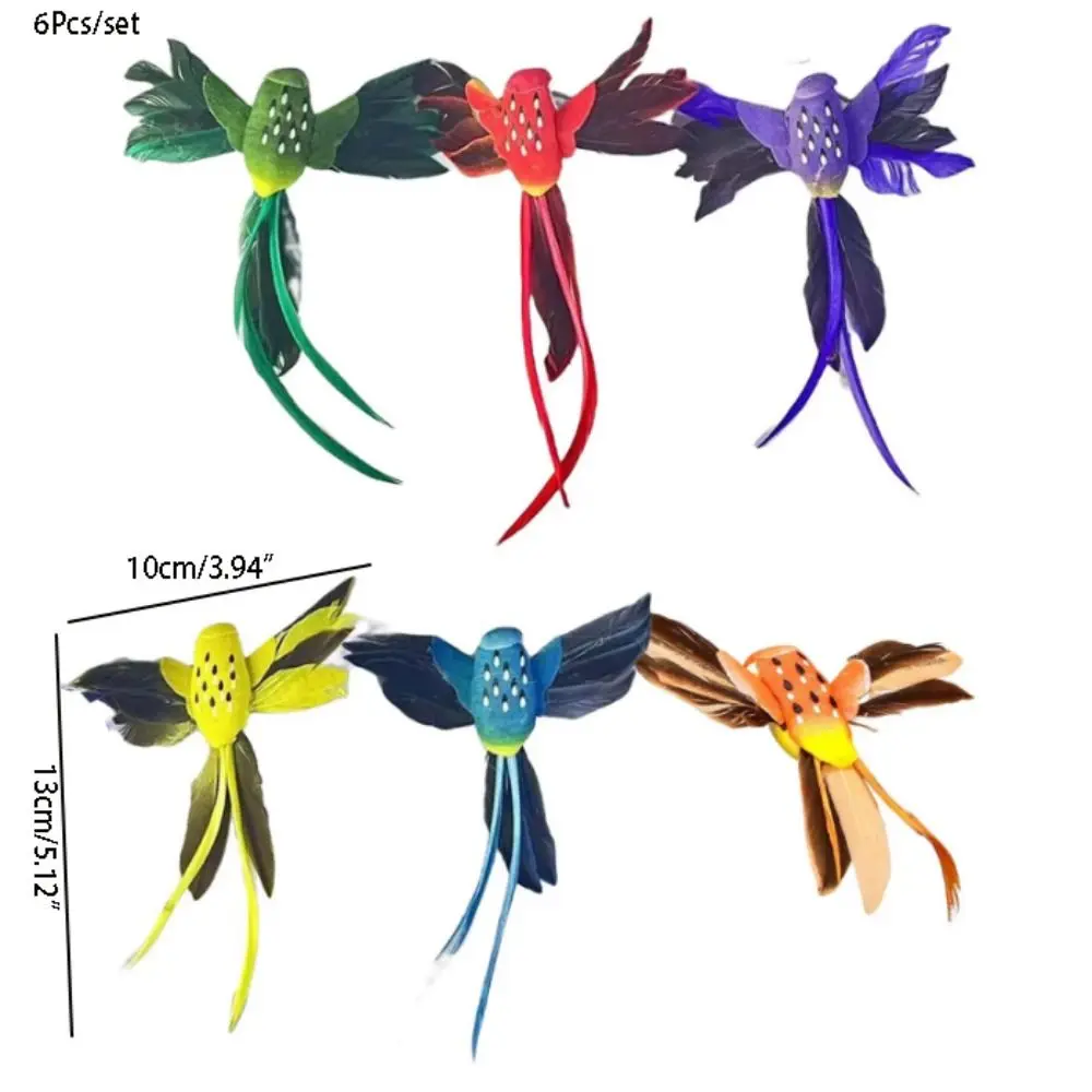 6 قطعة سهلة لتزيين ريشة اصطناعية محاكاة تمثال الطيور اللوحة 6 ألوان الطائر الطنان الملونة لطيف الطيور الشكل حديقة #6