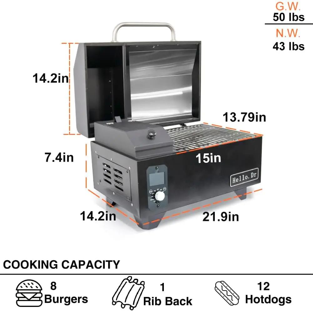 Pellet Grill Smoker,Table Top Electric Smoker 8 in 1 for RV Camping Tailgating RV Cooking BBQ, Outdoor Grills &