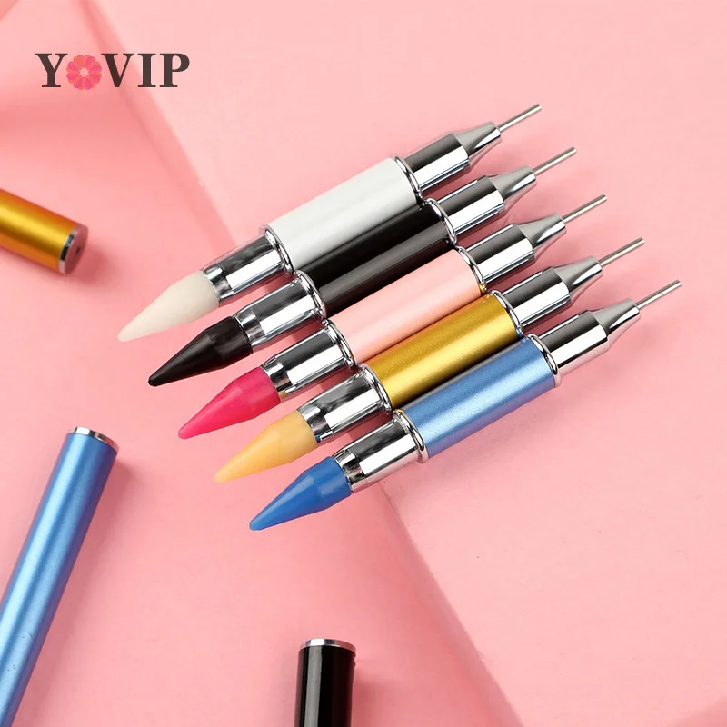 1PC Podwójne głowice Dotting Wax Pen Rotary Push Rhinestones Gem Picker Crystal Picking Nail Art Studs Dotter DIY Point Drill Tools