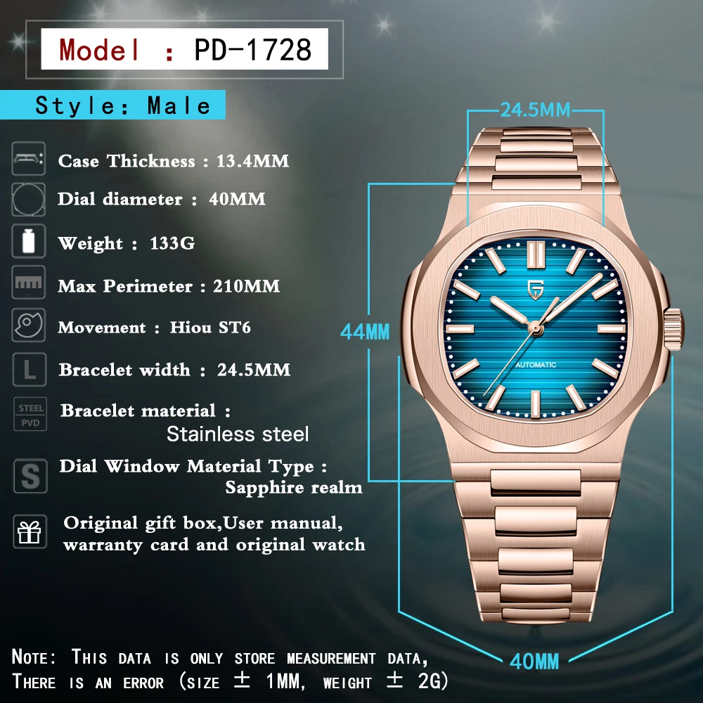 Men's Luxury Rose Gold Blue Automatic Watch