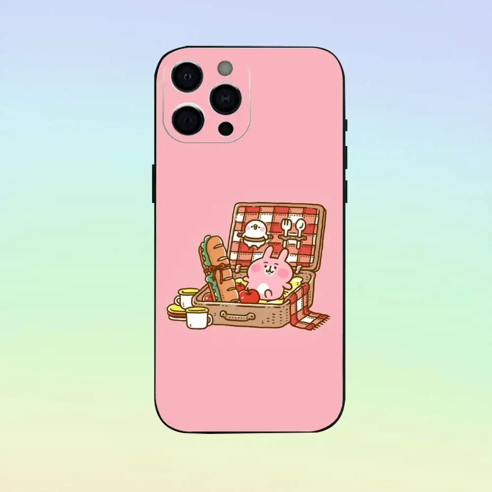 Etui na telefon K-Kanahei Pink Bunny do iPhone'a 17,16,15,14,13,12,11, miękki silikonowy czarny pokrowiec