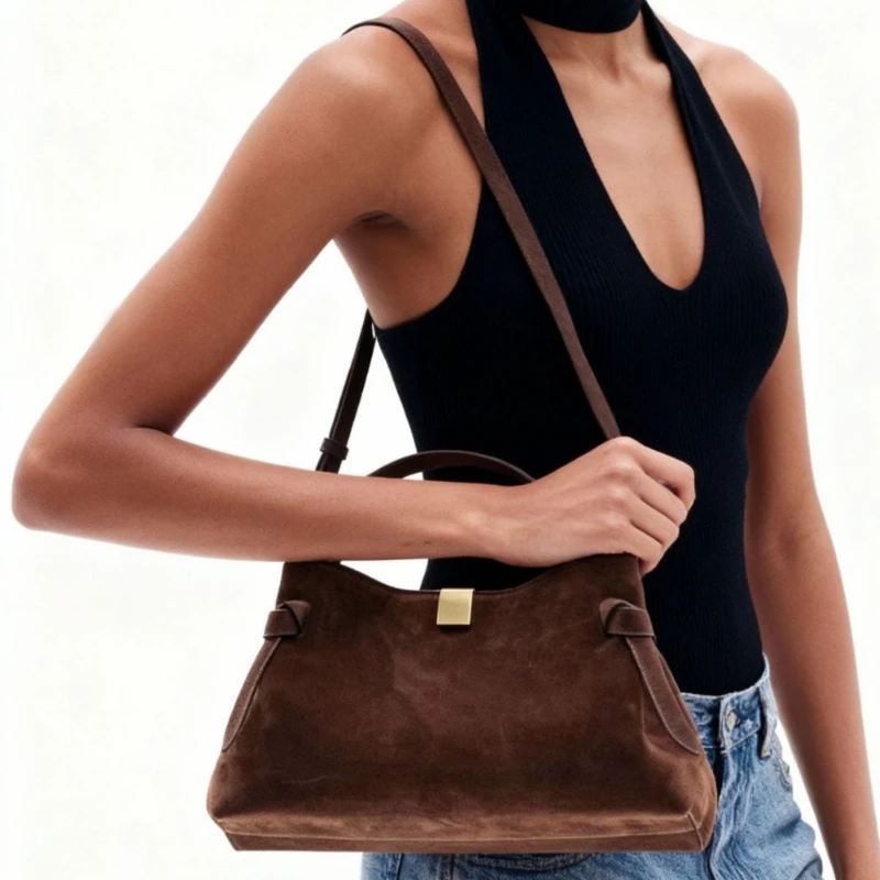 

Luxury Designer Female Underarm Bags Faux Suede Patchwork Women's Handbag Retro Crossbody Bag Bucket Tote Winter New Trendy