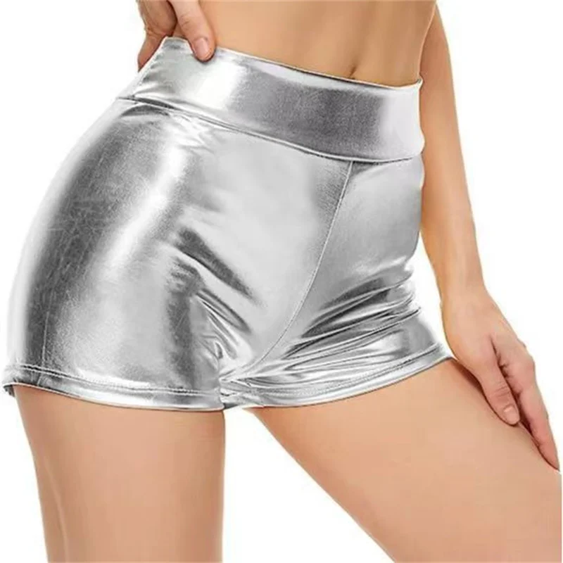 

Сплошные цветные шорты, женская одежда для выступлений в ночном клубе, фиолетовые бронзовые лазерные светлые женские шорты для черлидинга со средней талией